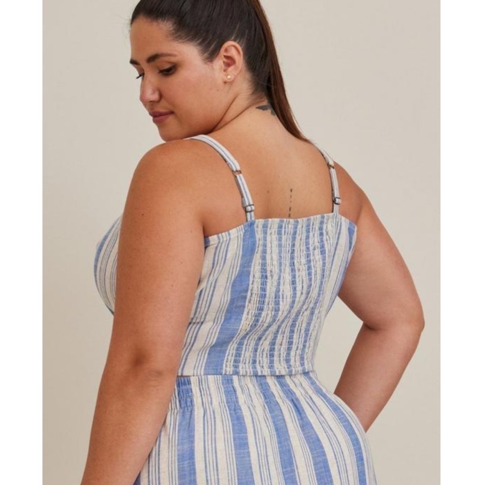 NWT Torrid Linen Blend Button-Front Striped Crop … - image 4